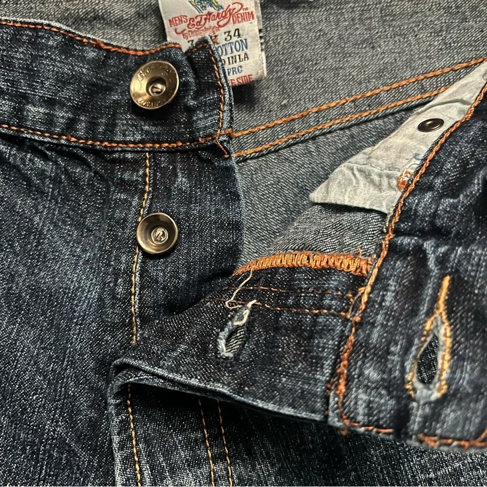 Ed Hardy Embroidered Tiger Hellcat Distressed Denim Blue Jeans size 34 - Picture 9 of 12